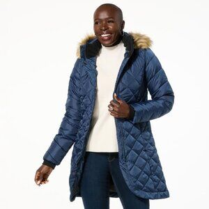 Sporto Tulip Quilted Water Resistant Parka Coat Plus Size 3X Navy Blue Snow NEW